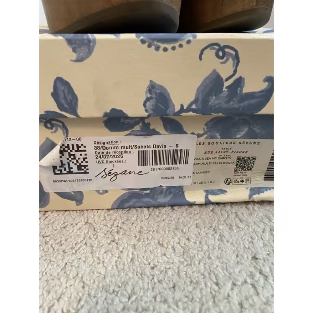 Sezane Blue And Gray Patchwork Platform Mules - image 4